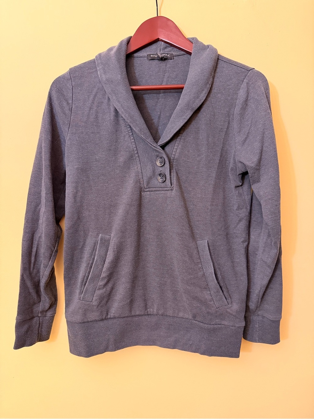 Banana Republic Charcoal Grey Shawl Collar Button Pullover Sweatshirt S P